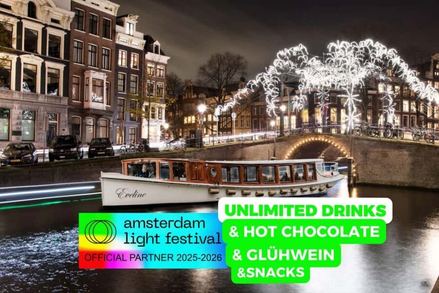 Amsterdam: Light Festival Heated Cruise + Hot Choco + Snack - What you really get for $31: cruise value, plus the drink-and-snack upgrade
