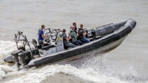 The Hague: Scheveningen Beach RIB Speedboat Tour - The 9-meter RIB setup: life vests, two Yamaha engines, and a clean first impression